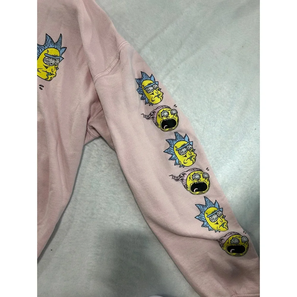 Rick and Morty Adult Swim Pink Graphic Hoodie Skull Sleeve Print Mens Medium